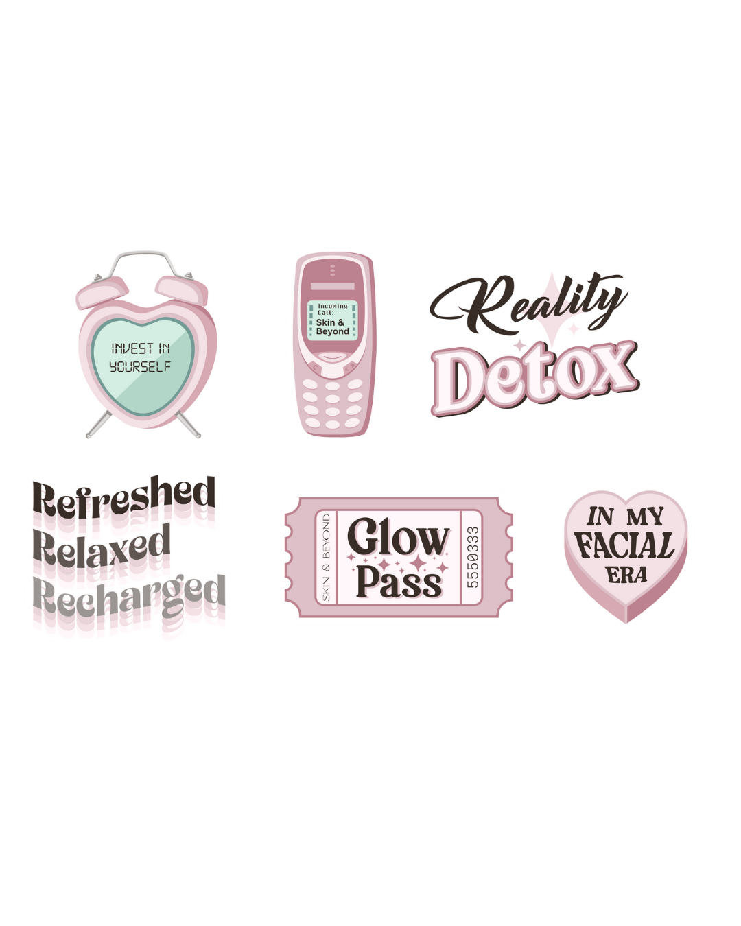 Glow & Go Sticker Pack - 7-Piece Skincare Slogans by Skin & Beyond